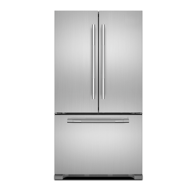 A 36" RISE™ French Door Freestanding Refrigerator.