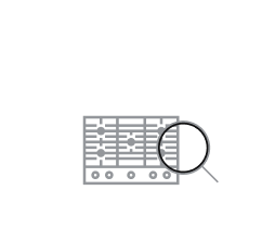 An icon of a cooktop with a magnifying glass over it. An icon of a cooktop with a magnifying glass over it.
