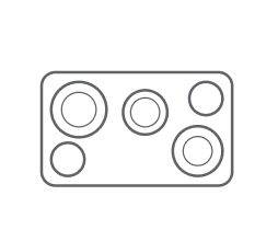 An icon of a cooktop with standard knobs.