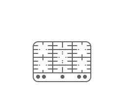 An icon of a 5 burner gas cooktop. An icon of a 5 burner gas cooktop.