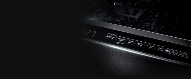 Closeup of a dishwasher console.