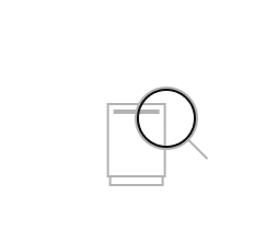 An icon of a dishwasher with a magnifying glass over it.
