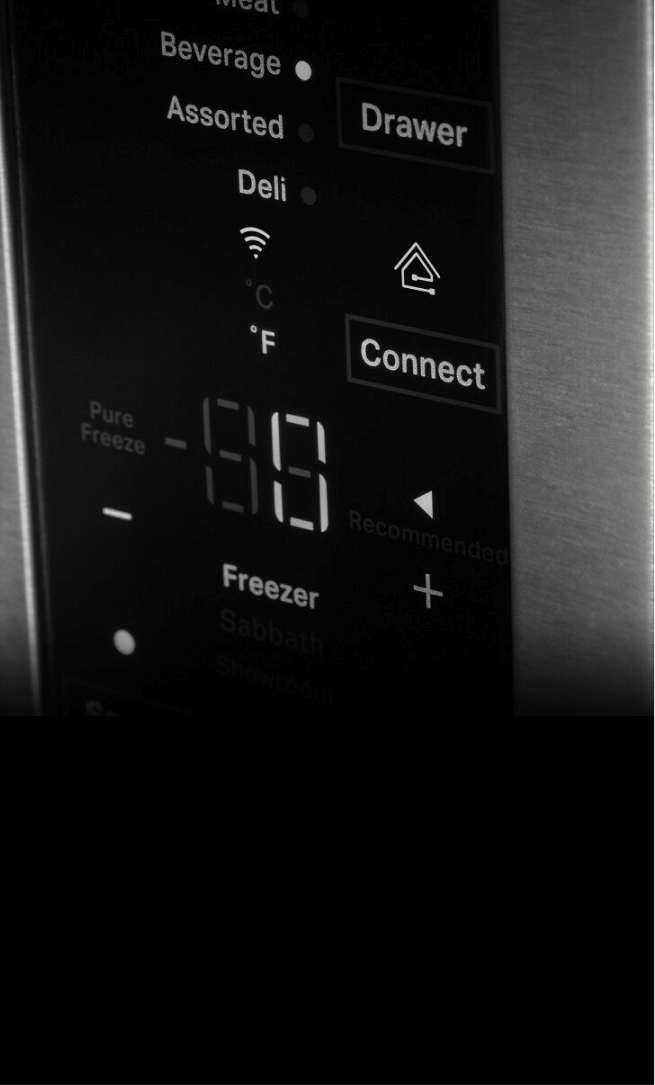 The UI of a freestanding refrigerator, showing the WiFi connection options.  The UI of a freestanding refrigerator, showing the WiFi connection options.