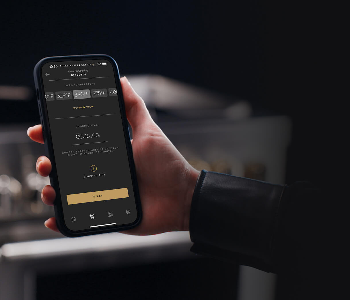 A smartphone showing the JennAir® App's Culinary Center.