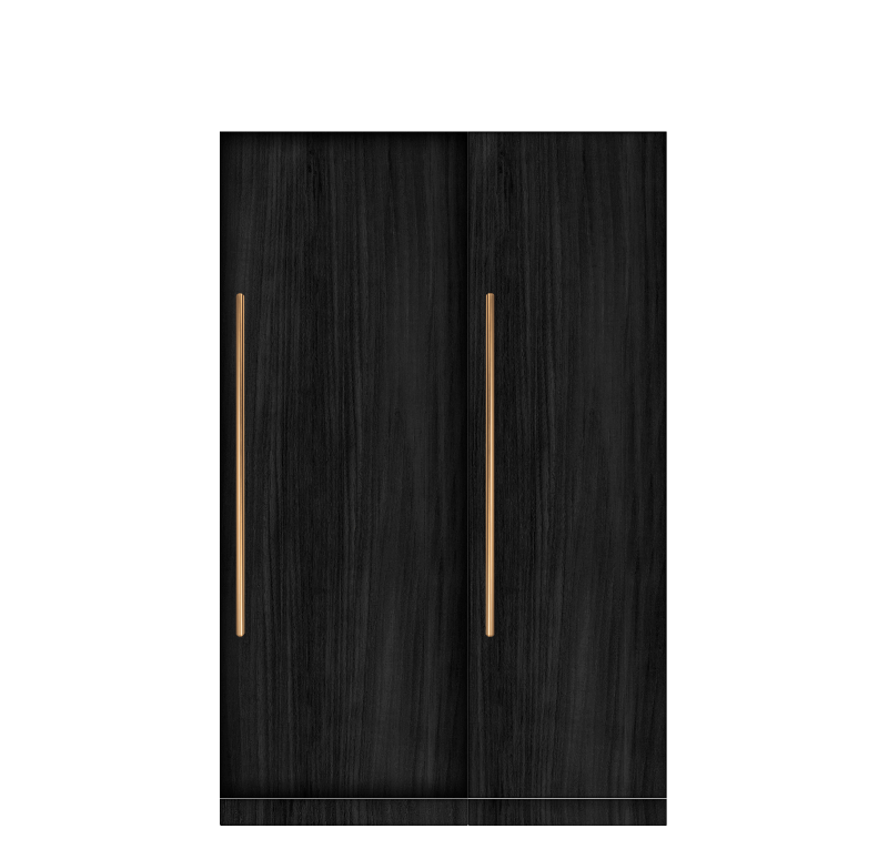 A pair of JennAir® Columns shown with generic black wooden panels, not included.