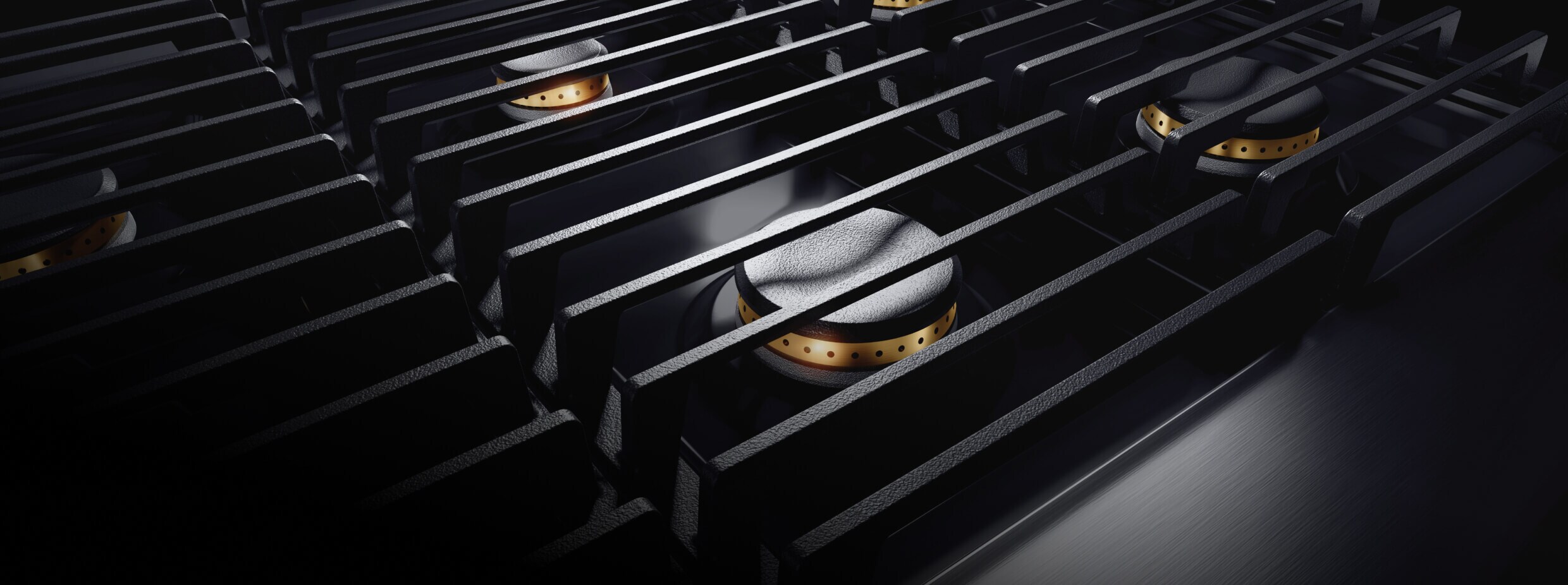 The grates on a JennAir® NOIR™ Professional-Style Range.