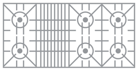 An icon of a range cooktop configuration.