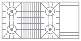 An icon of a range cooktop configuration.