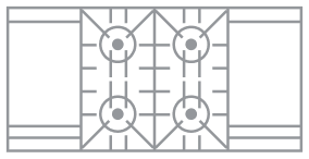 An icon of a range cooktop configuration.