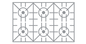 An icon of a range cooktop configuration.