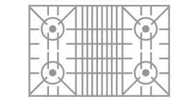An icon of a range cooktop configuration.