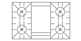 An icon of a range cooktop configuration.