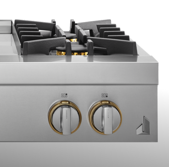 A RISE™ JennAir® Gas Rangetop.
