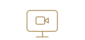 An icon of a computer screen with a video camera on the screen. 