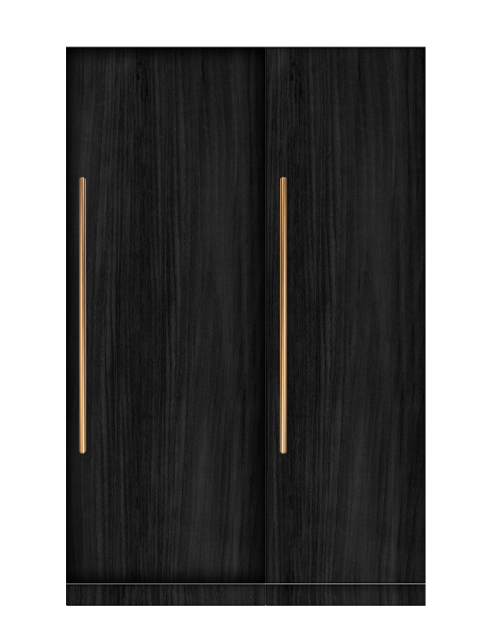 A pair of JennAir® Columns shown with generic black wooden panels, not included.