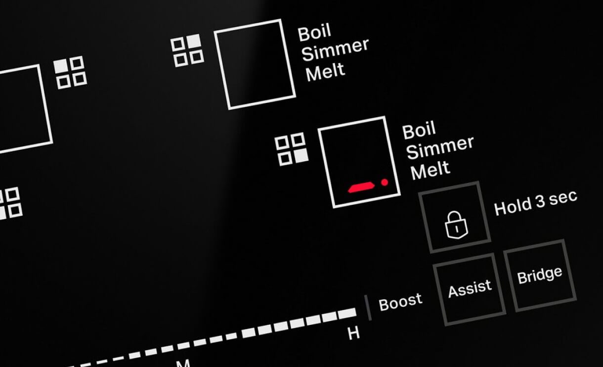 The lit UI showing the Assisted Boil, Simmer and Melt options. 