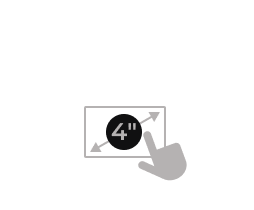 An icon of a hand interacting with a 4" Touch Screen.