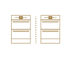 An icon of two wall ovens divided by a dashed line.