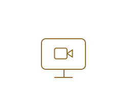 An icon of a computer screen with a video camera on the screen. 