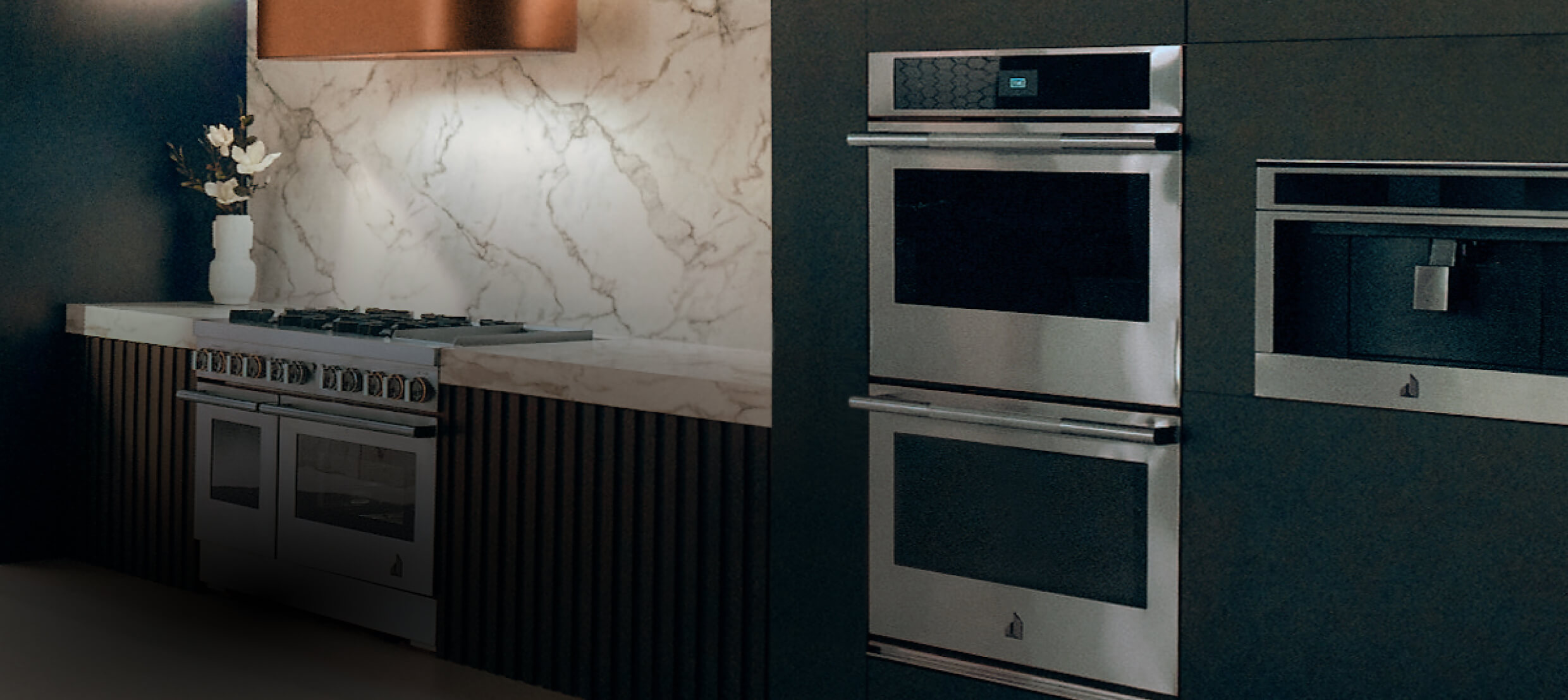 A JennAir® Double Wall Oven in a kitchen. A JennAir® Double Wall Oven in a kitchen.