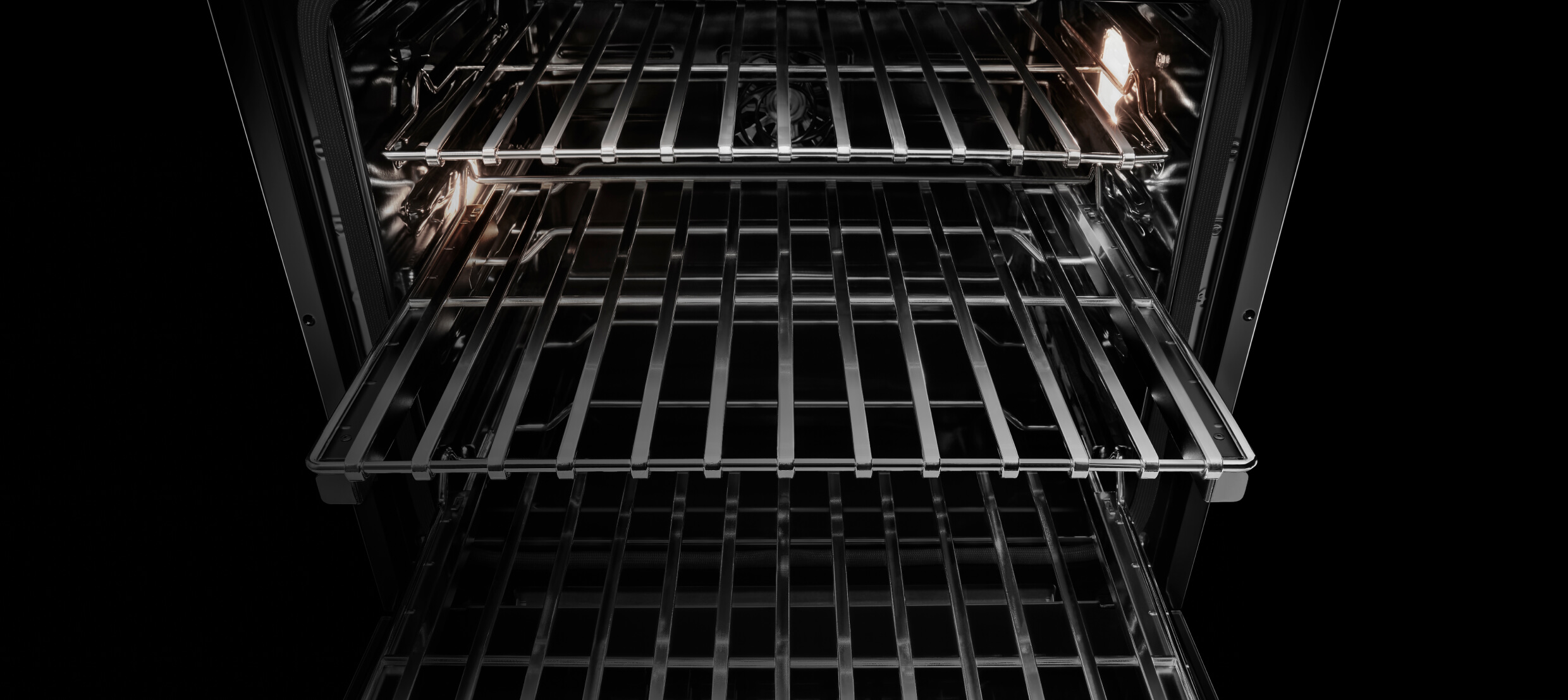 Glide racks inside a wall oven. Glide racks inside a wall oven.