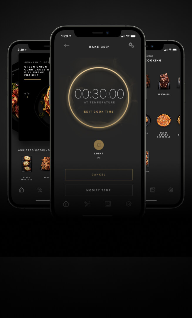 Smartphones showing different capabilities of the Culinary Center app. Smartphones showing different capabilities of the Culinary Center app.