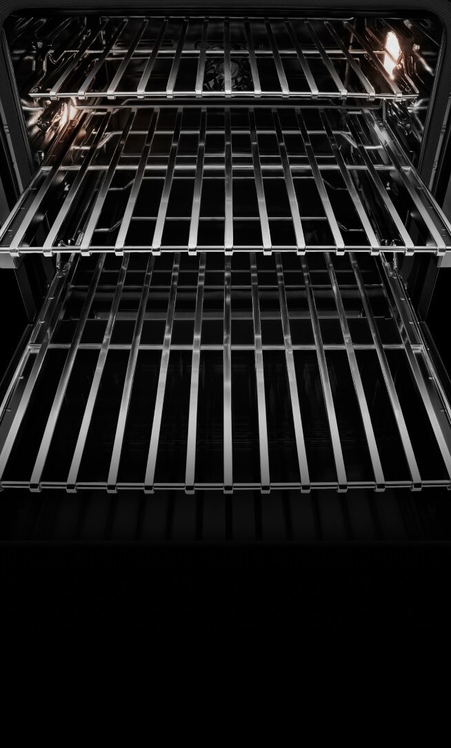 Glide racks inside a wall oven. Glide racks inside a wall oven.