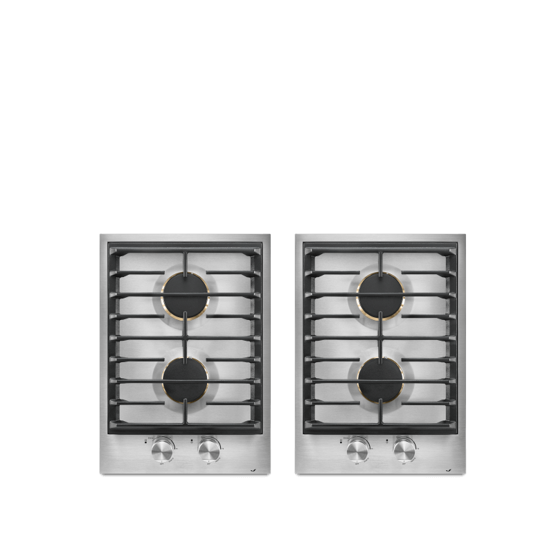 Two JennAir® 15" Lustre Stainless Gas Custom Cooktops.