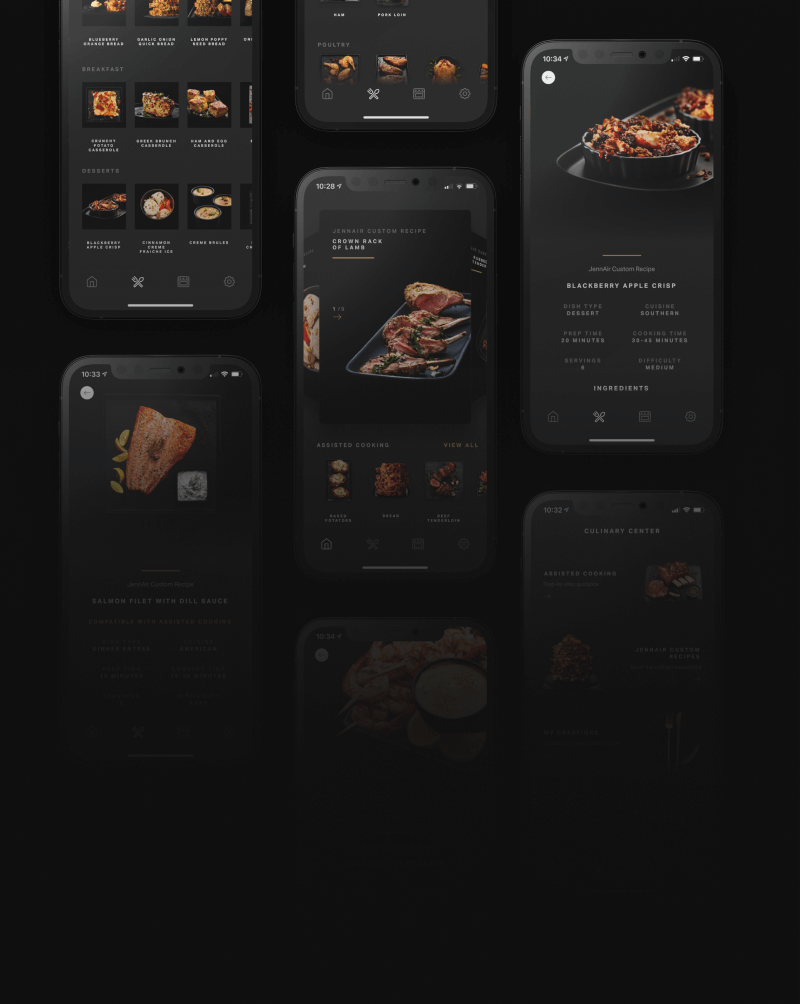 Screens from the Culinary Center on the JennAir app.