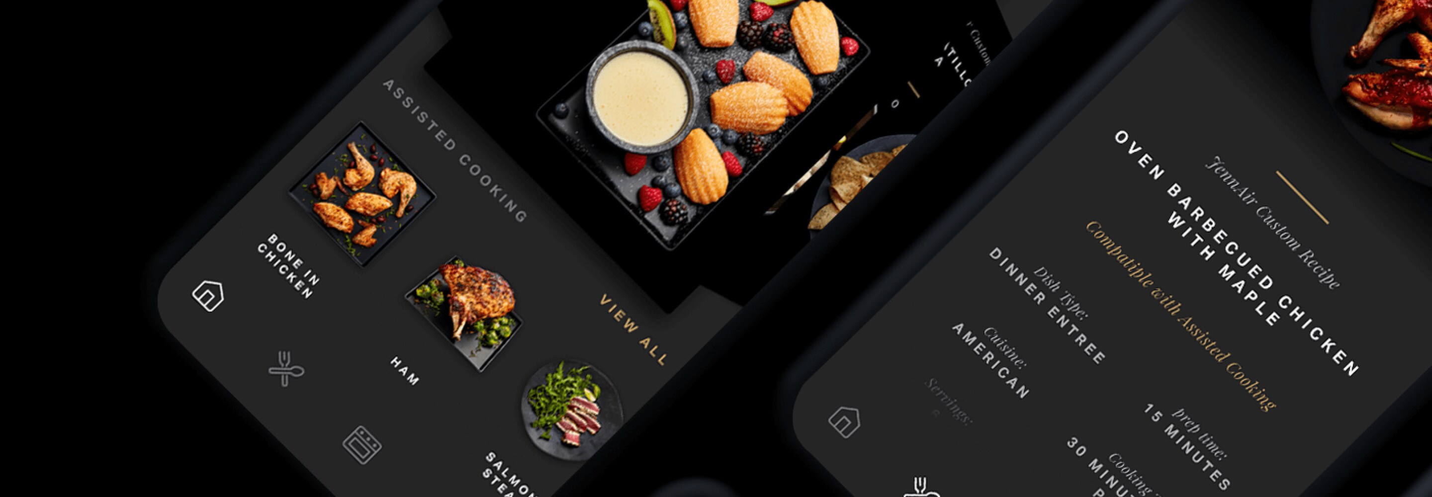 Images from the JennAir app on mobile phones.