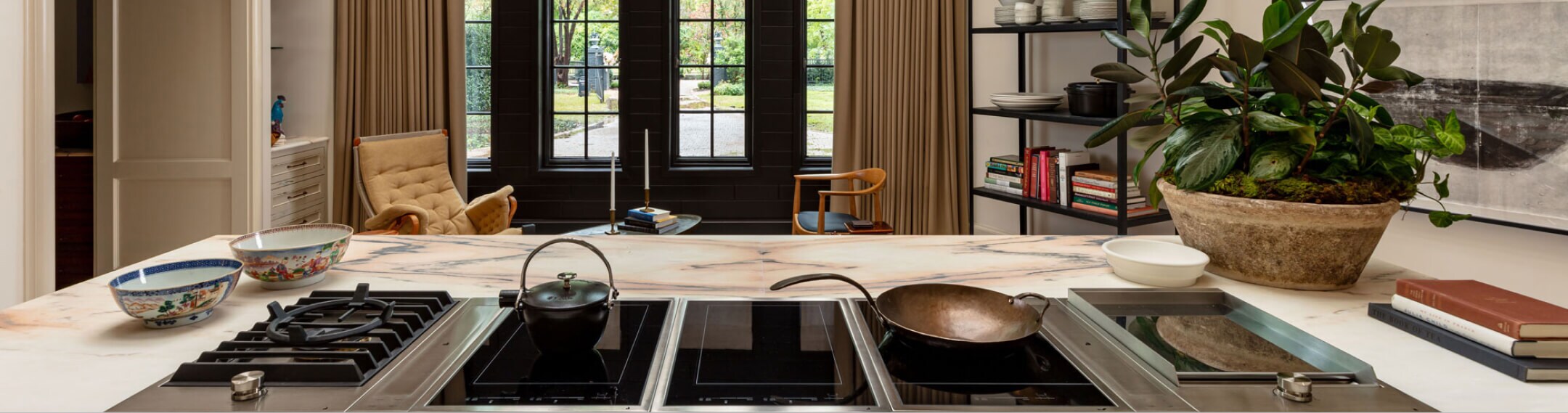 A JennAir® Rangetop installed in a stylish kitchen.