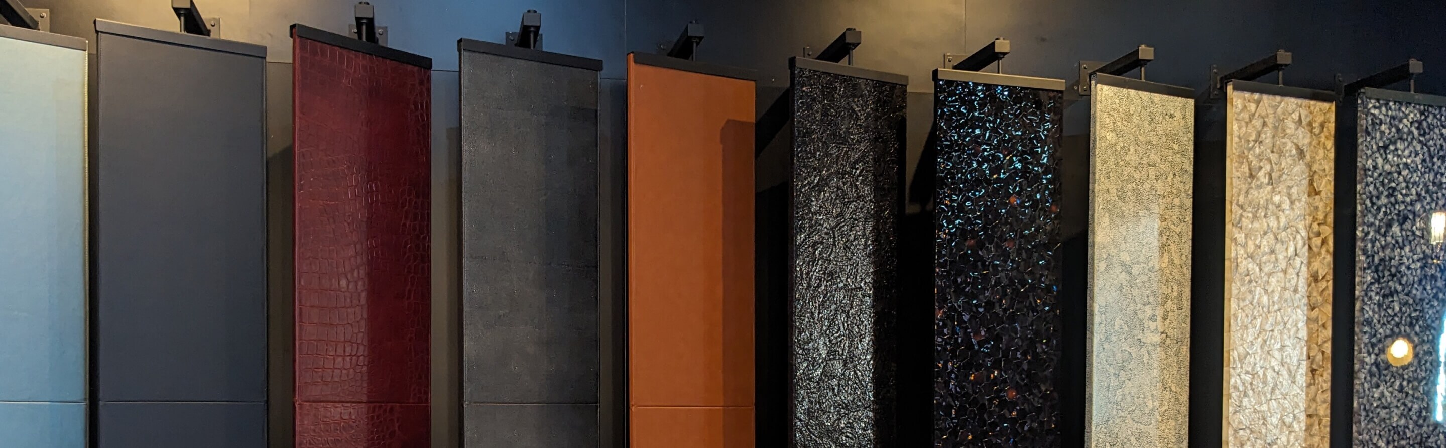 A collection of the Elements and Cuts Column Panels hanging together at the KBIS 2025 booth.