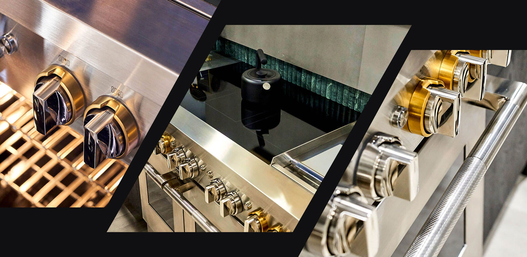 A collage of knobs on various JennAir® ranges. A collage of knobs on various JennAir® ranges.