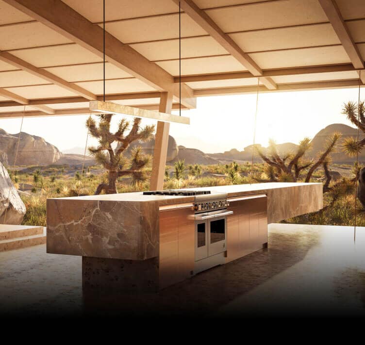 A view of the Burlesque concept kitchen featuring a 48' professional-style range and dishwasher.