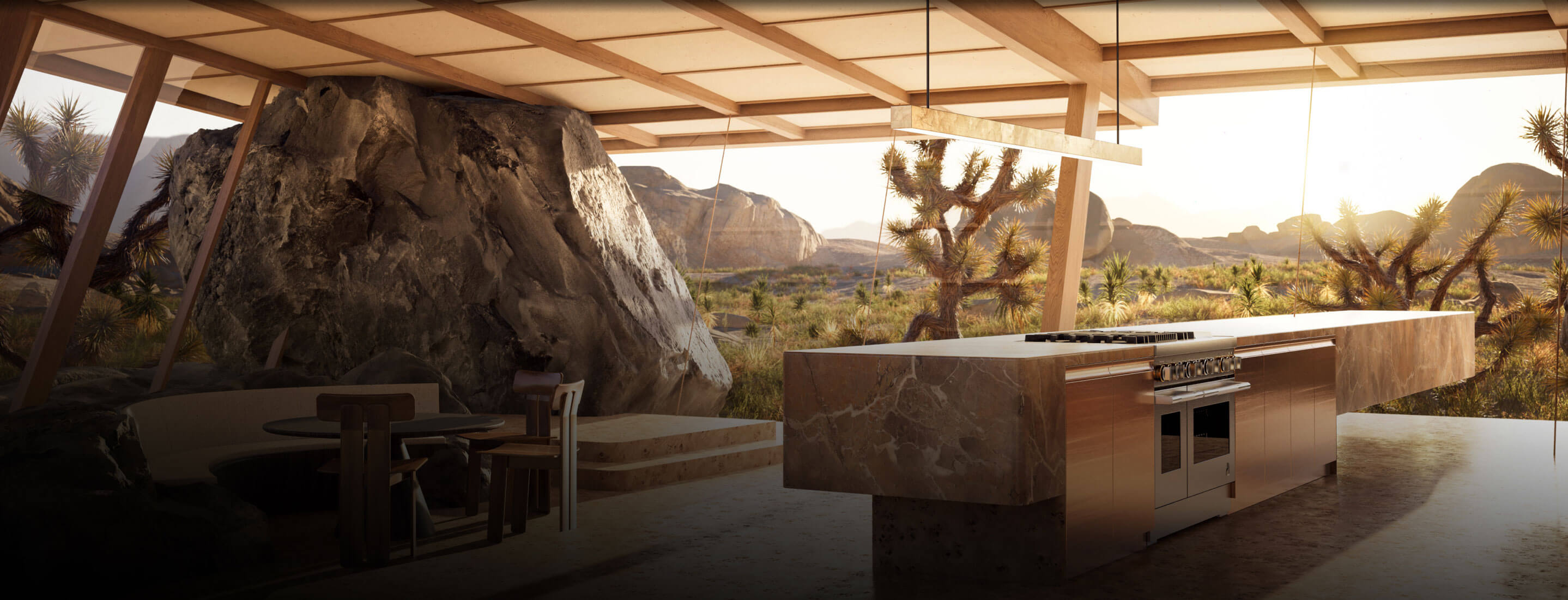 A view of the Burlesque concept kitchen featuring a 48' professional-style range and dishwasher.