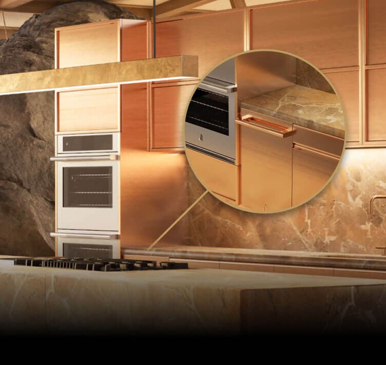 The Burlesque concept kitchen, featuring a double wall oven and a panel-ready dishwasher.