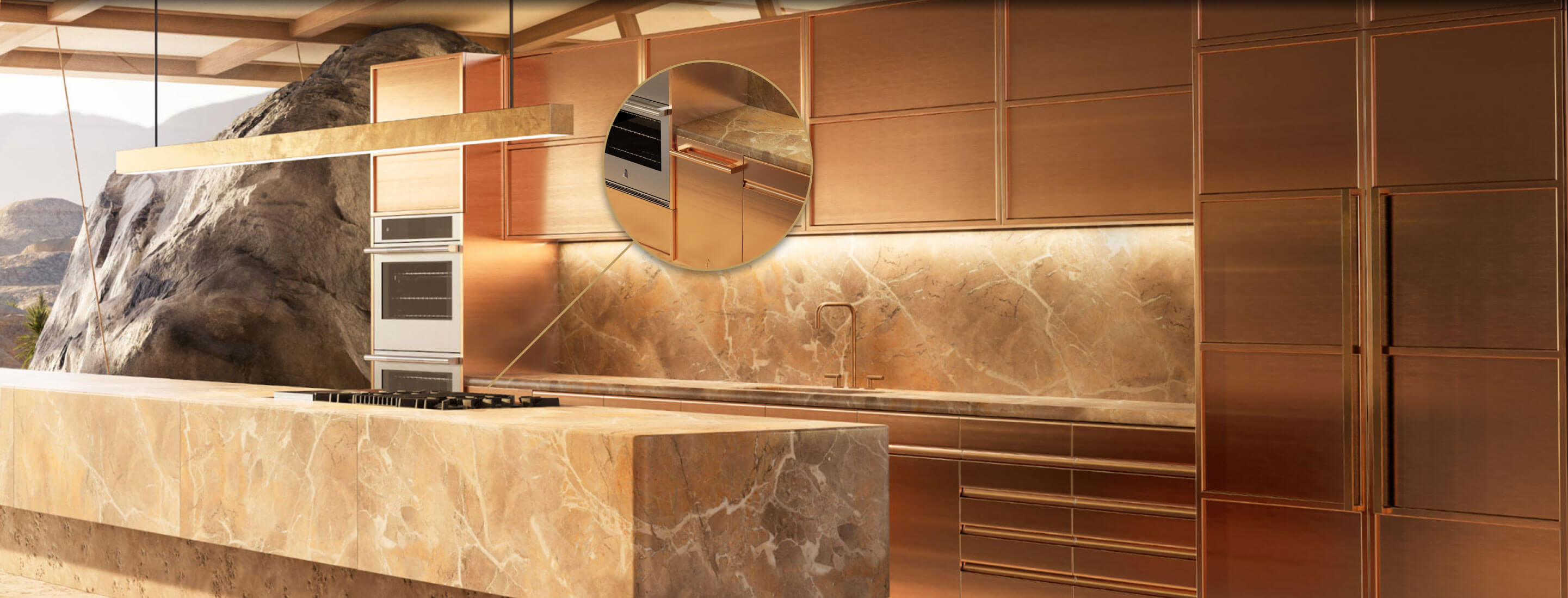 The Burlesque concept kitchen, featuring a double wall oven and a panel-ready dishwasher.