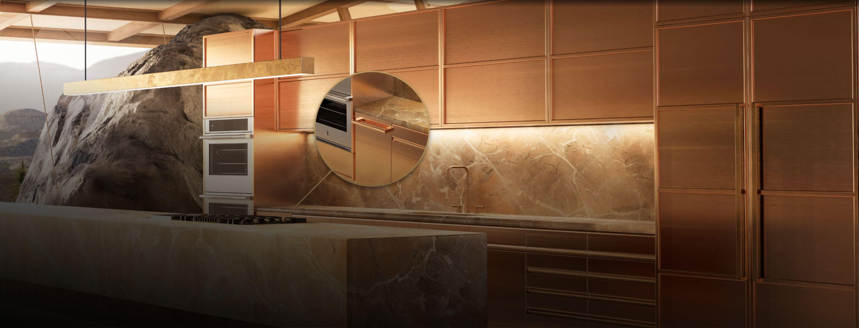 The Burlesque concept kitchen, featuring a double wall oven and a panel-ready dishwasher.