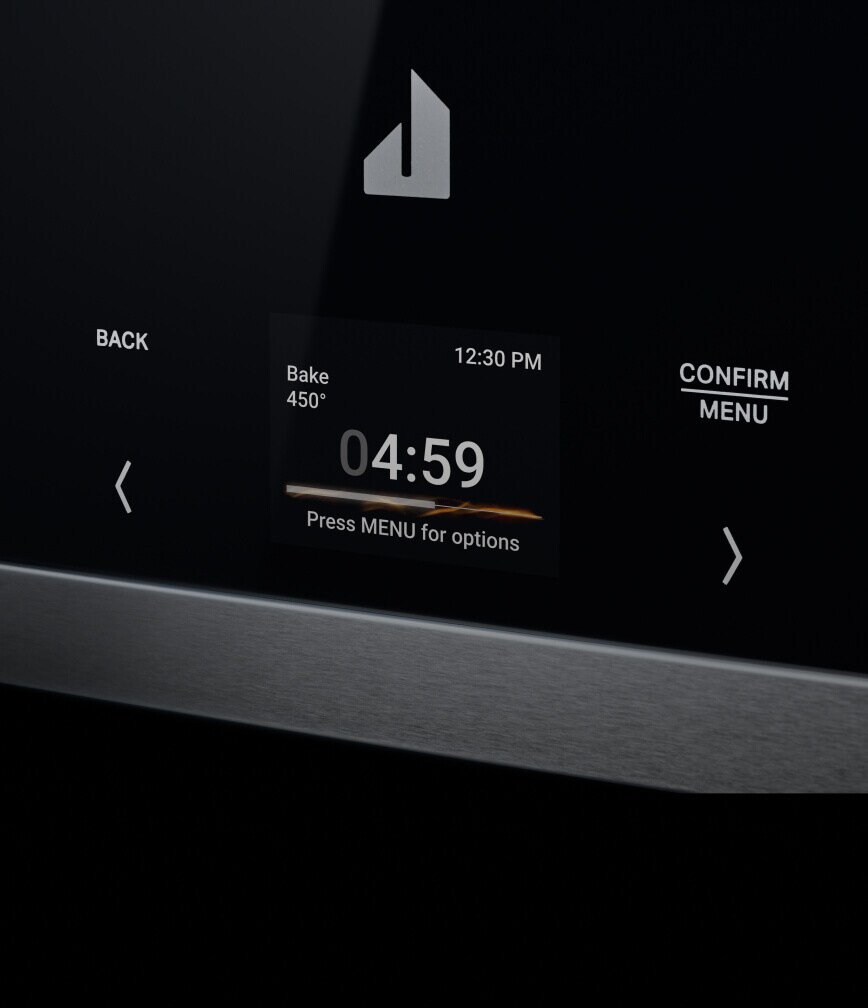 The touchscreen menu of a flush oven hood microwave.
