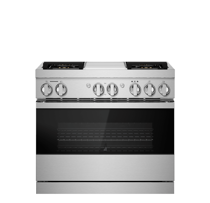 A 36" NOIR™ Gas Professional-Style Range with Grill.