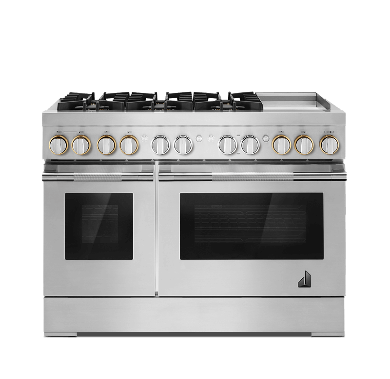 A 48” RISE™ Duel-Fuel Range.
