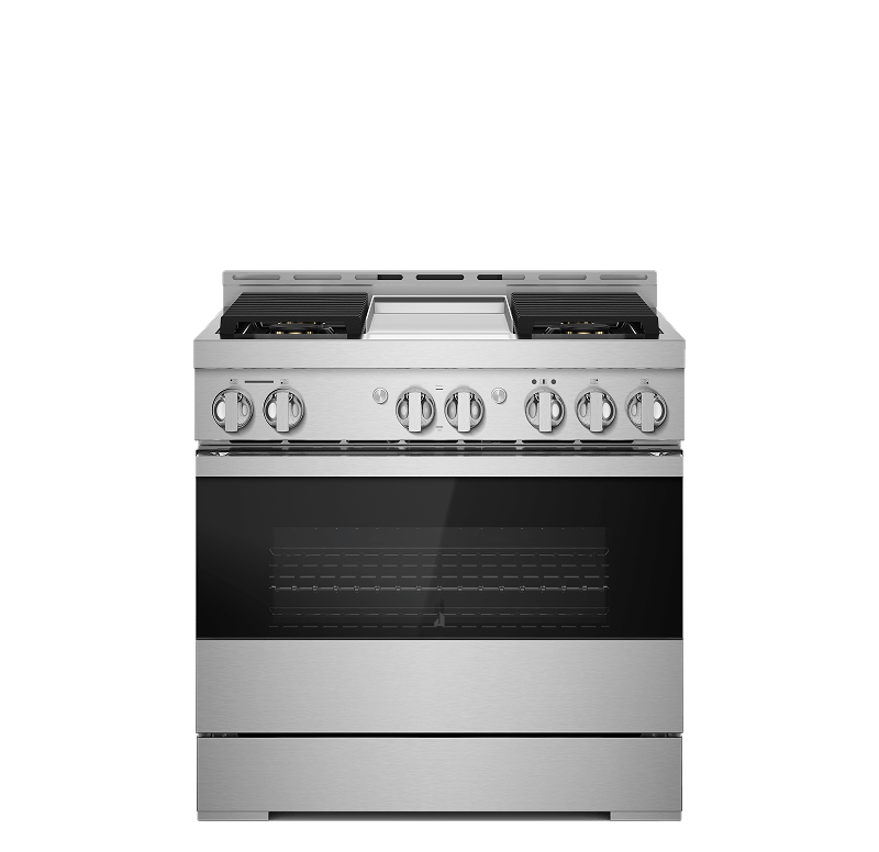 A 36" NOIR™ Gas Professional-Style Range with Chrome-Infused Griddle
