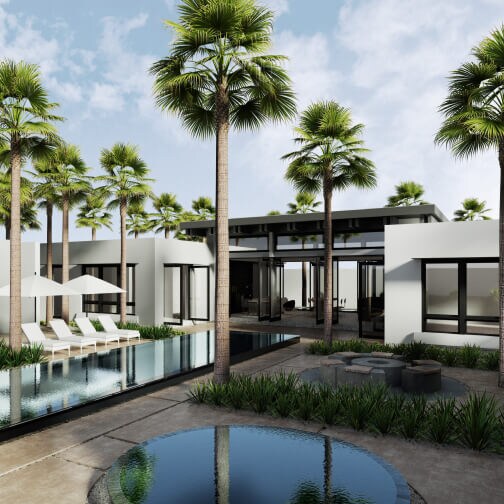 The exterior of a Palm Springs Resort. 