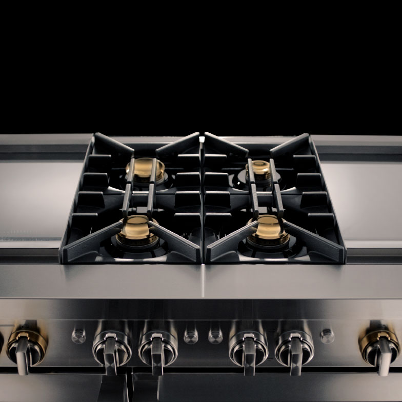 The top of a JennAir range in the RISE™ Design Expression. 