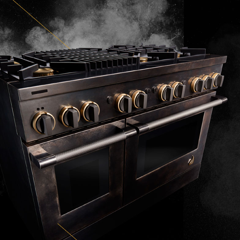 The JennAir Smoke & Brass range.