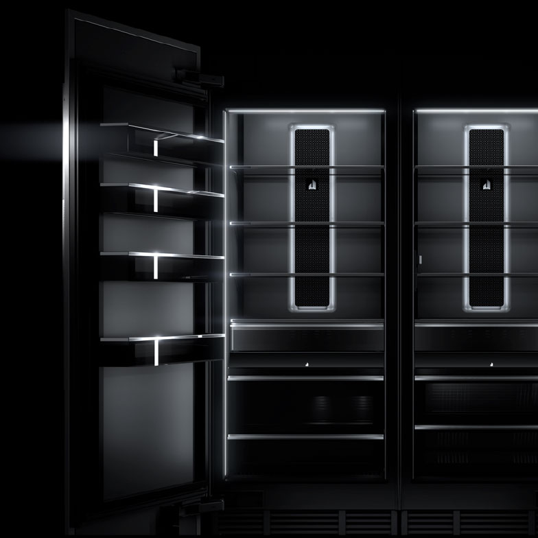 The Daring Obsidian Interior of a JennAir refrigerator.