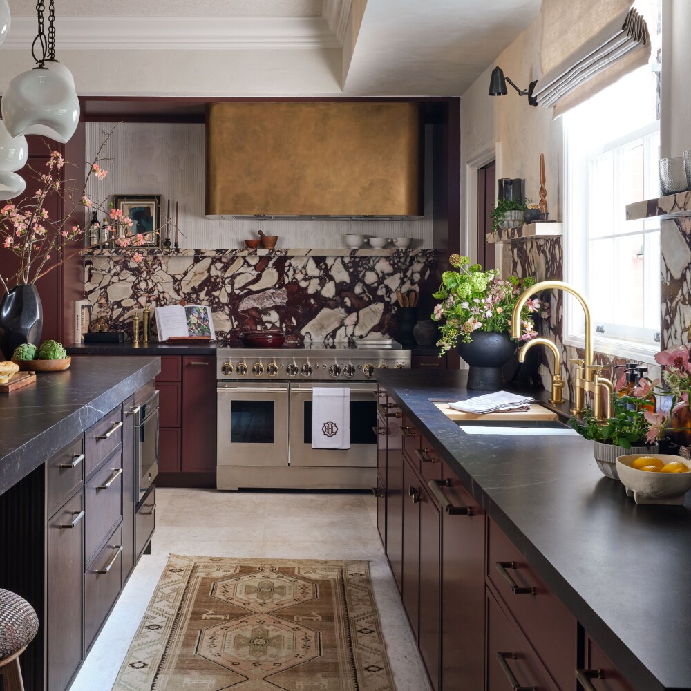 A bold, modern kitchen design featuring JennAir appliances.