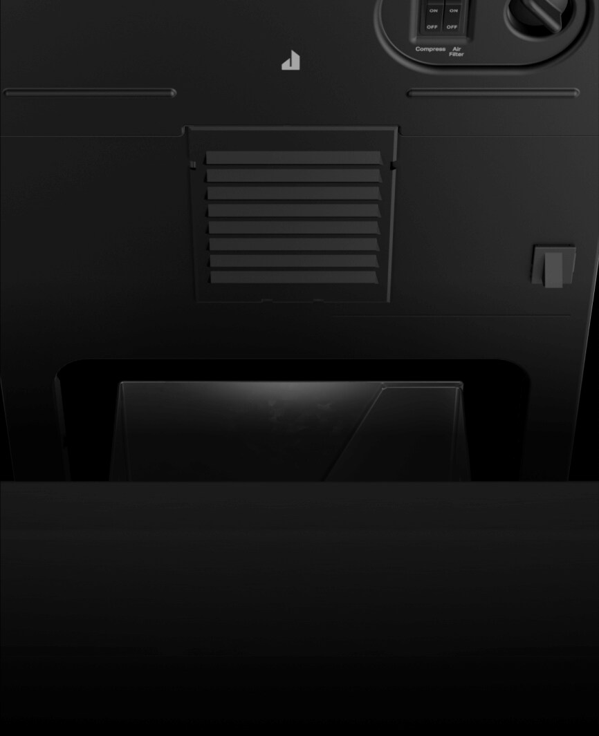 The interior of a JennAir® compactor, showing the location of the filter.