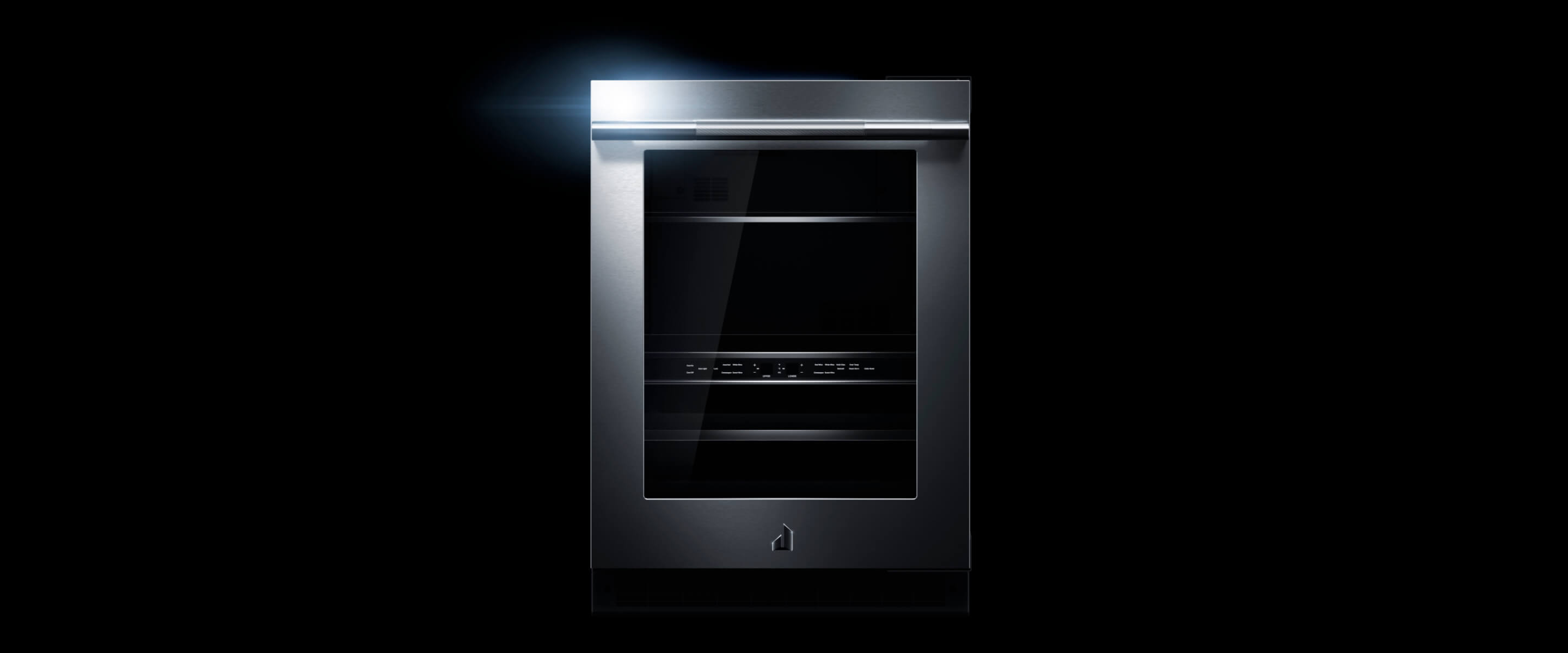 A glass door 24-inch undercounter refrigerator.