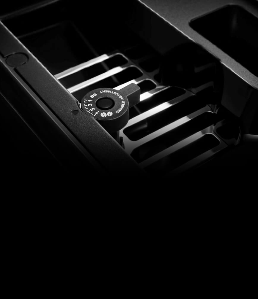 A top-down shot of the whole bean grinder.